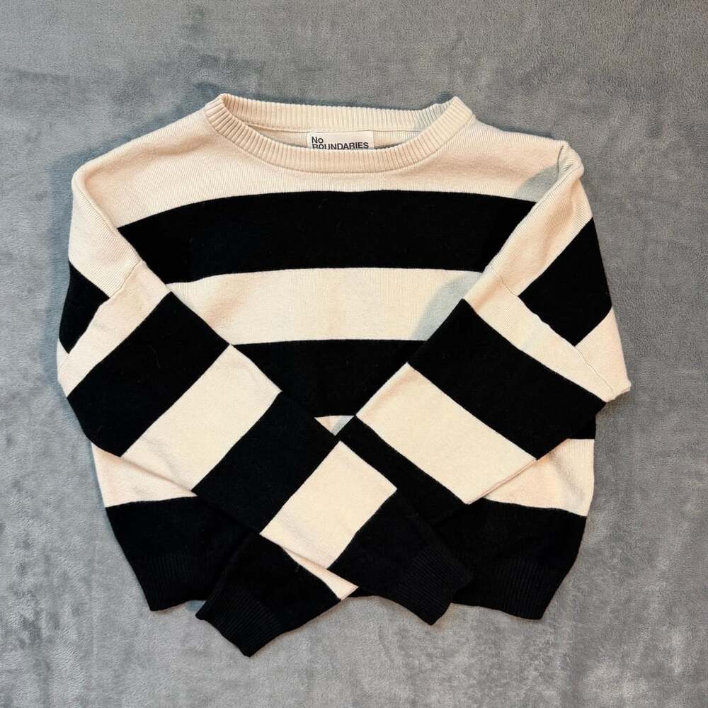 No Boundaries Striped Sweater Black White